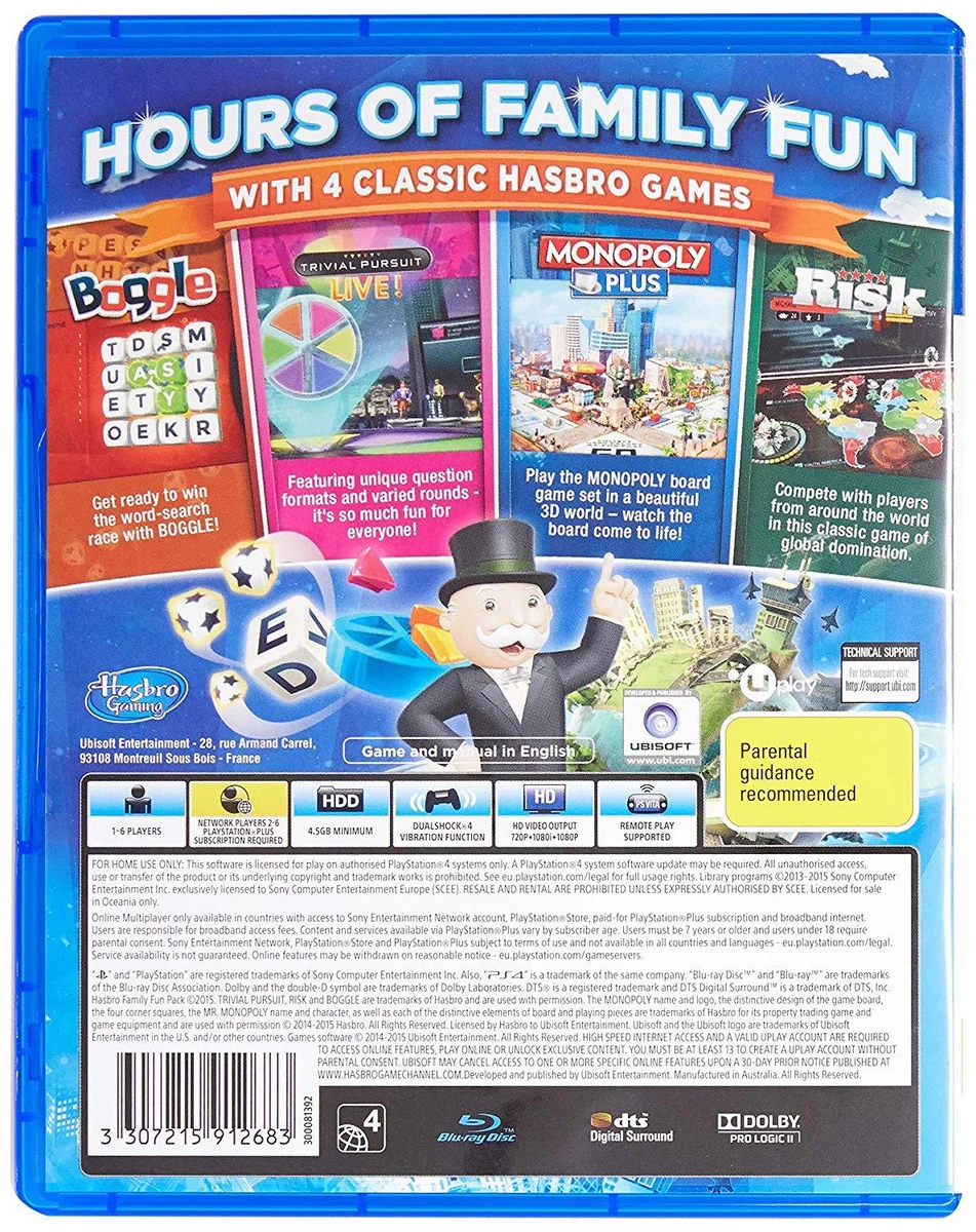 Hasbro Family Fun Pack Monopoly Risk Trivial Pursuit Game Sony Playstation 4 PS4