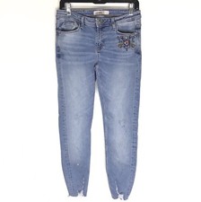Zara Basic Z1975 Womens Denim Embroidered Jeans Floral Distressed NWOT Hem 38/6
