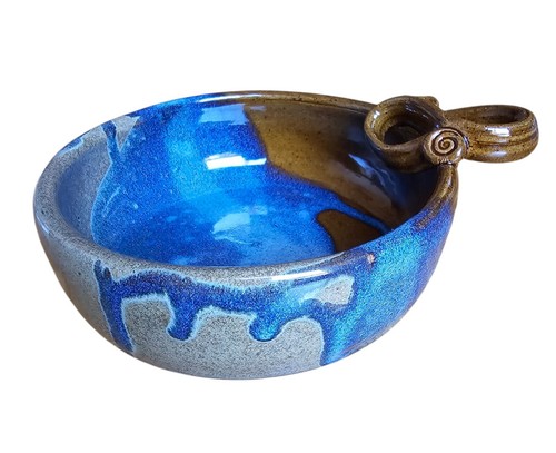 UNIQUE STONEWARE ART POTTERY BOWL/POT W/HANDLE ARTIST SIGNED LOVELY GLAZE - Picture 2 of 11