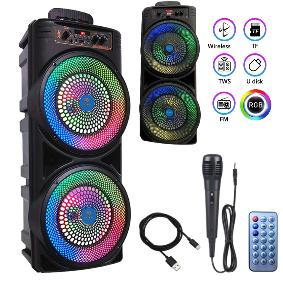 Bluetooth 5.0 Lautsprecher RGB Subwoofer Musikbox Boombox Party mit Mikrofon DE - Bild 2 von 4