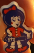 Vintage UTZ Girl Pretzels Chips Plastic Tack Collector Pin 