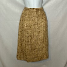 Vintage Tan Tweed Skirt GUC Estimated Size Small Midi High Waist Classic