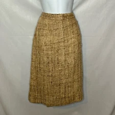 Vintage Tan Tweed Skirt GUC (Estimated Size Small) Midi High Waist Classic