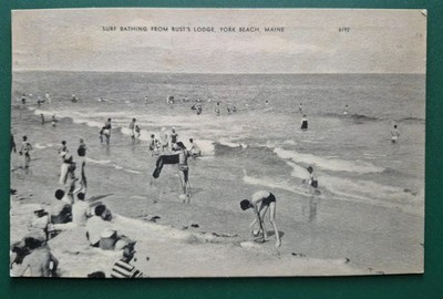 York Beach, ME. Surf Bathing from Rust's Lodge - Early Postcard