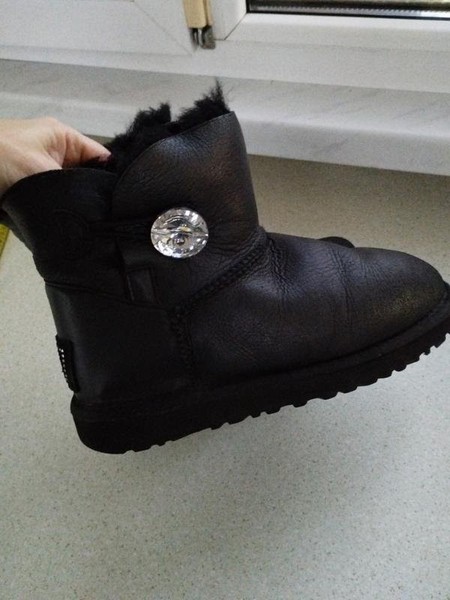 Women UGG Boots Black Leather 37.5 #O0GM