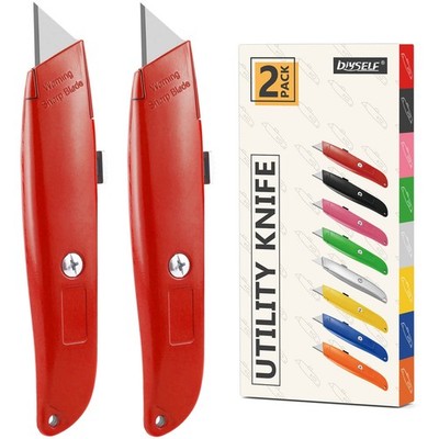 DIYSELF 2Pack Utility Knife Box Cutter Retractable Razor Blade Heavy Duty Box