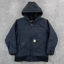 Carhartt Active Jacket Kids Large 14-16 Black Hooded Canvas Work Coat Full Zip
