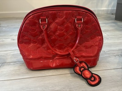 Vintage Sanrio Hello Kitty Red Patent Dome Bowler Bag Faux Leather Satchel Y2K