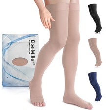Thigh High Open Toe Compression Stockings 15-20mmHg