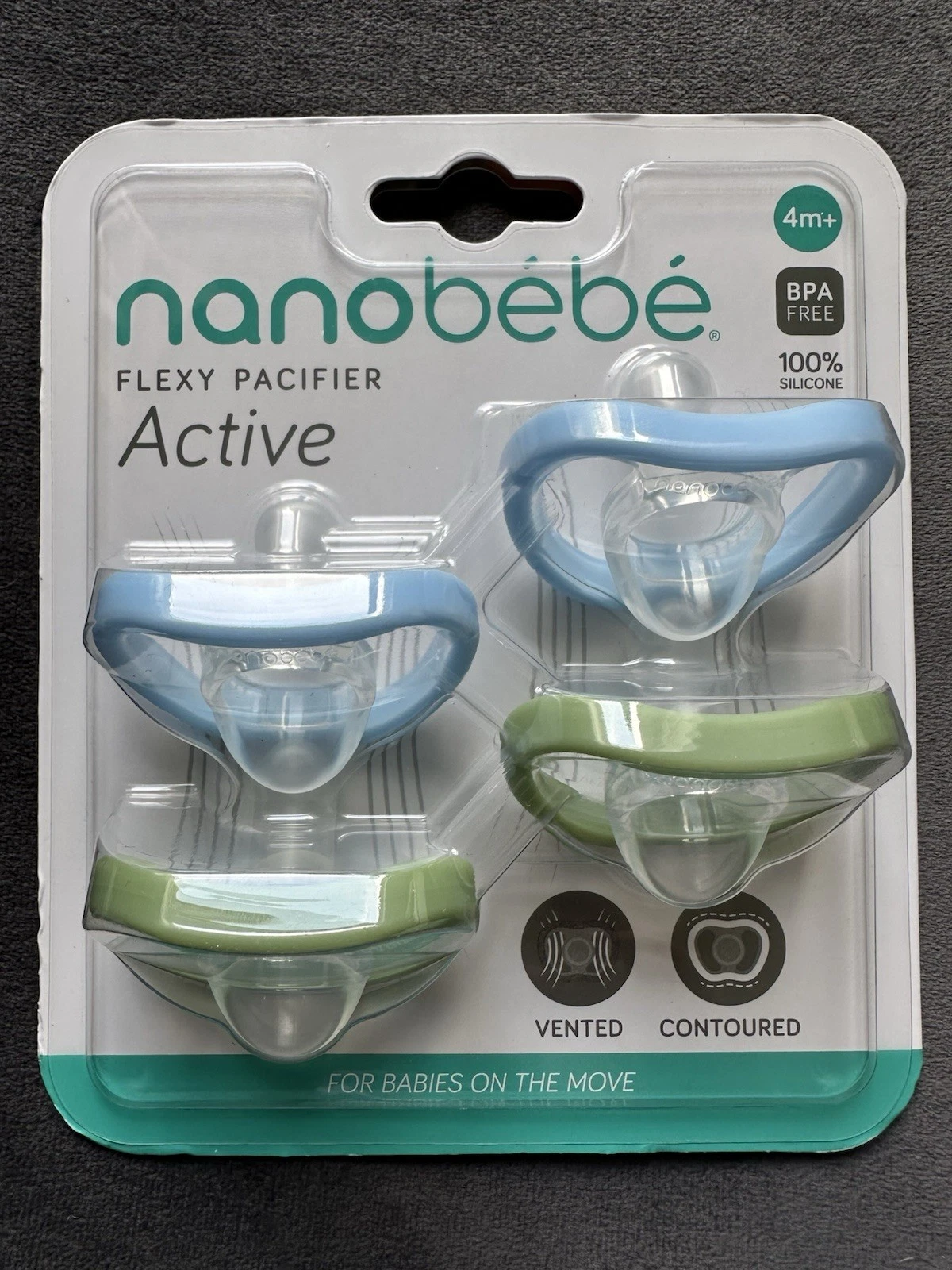 Nanobebe Active flexi pacifier 4 Pack green/blue 4m+ - BPA Free - SOLD OUT
Opens in a new window or