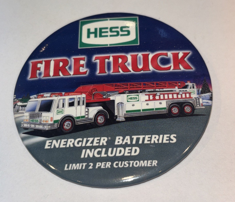 Vintage Hess Gas Station, Fire Truck Pin Back Button