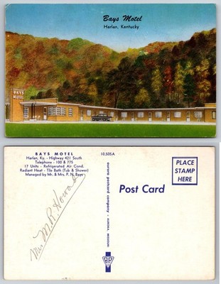 Bays Motel Harlan Kentucky Postcard