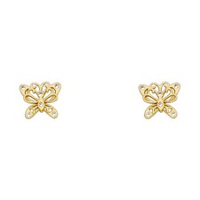 NEW 14K YELLOW GOLD BUTTERFLY STUD EARRINGS WITH SCREW BACK