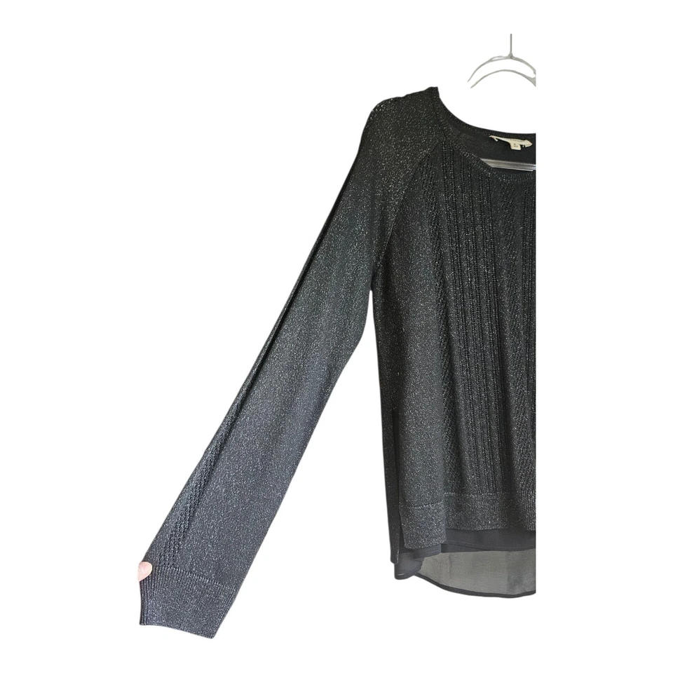 Suéter Lucky Brand Nuevo con Etiquetas Ligero Negro Hilos Metálicos Forro Transparente Para Mujer M Foto 4 de 4