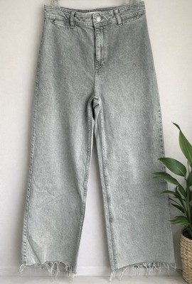 Mango MNG Catherine Grey Distressed Wide Leg Frayed Hem Jeans Women's size 6