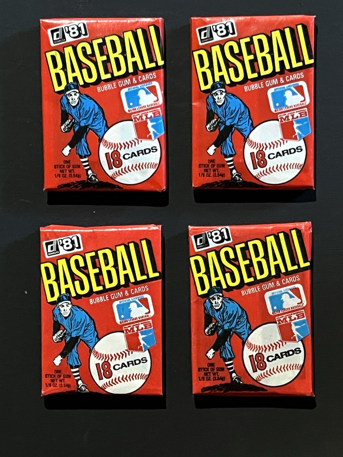 4 Unopened 1981 Donruss Baseball Wax Packs Featuring Tim Raines Rookie Card