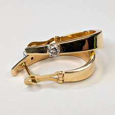 2.87g 14k Gold Huggie Hoop Earrings w/ Omega Back Closures & Round 1/4c Diamonds