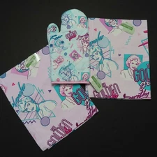 Golden Girls Oven Mitt 2 Tea Towels Kitchen Dining Set Cotton Blue Purple NEW