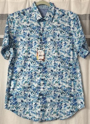 NWT Robert Graham Snyder Mens Small Blue Abstract Button Down Shirt S/S $188