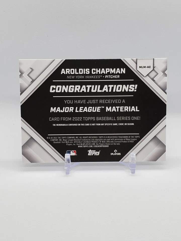2022 Topps Series 1 Aroldis Chapman Relic Card MLM-AC - Image 2 of 2