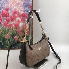 Coach Teri Shoulder Bag Signature Canvas CA548 Brown Women's Bag Outlet New