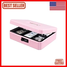 Stylish Pink Metal Cash Box with Combination Lock - Secure Storage Option