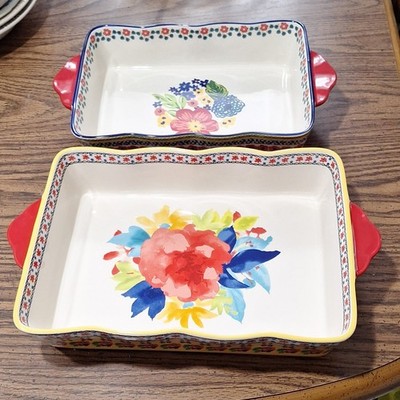 The Pioneer Woman Floral Ceramic Rectangle Baking Dish Set, 12 And 8 Cup Sizes