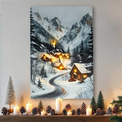 Winter Dorf Wand Bild beleuchtet - 58 x 38 cm