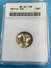 1941-D Mercury Silver Dime ANACS MS64 FSB Full Bands Old Soap Box Holder