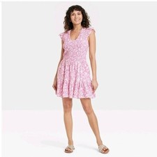 Universal Thread Pink Floral Smocked Mini Dress Cottagecore Size L