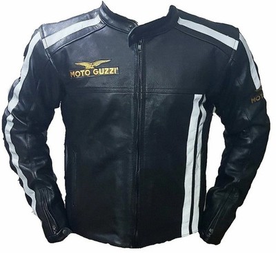 MOTO GUZZI EINFACHE SCHWARZE LEDER RENNJACKE CE-GEPRÜFT HERREN BIKER REITEN RACER