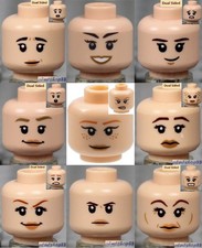 LEGO - 9x Female Heads Lot - Light Flesh Faces Lips Red Peach Smile Eyelashes