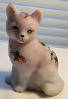 Fenton Lotus Mist Sitting Cat w/Strawberries by Marilyn Wagner