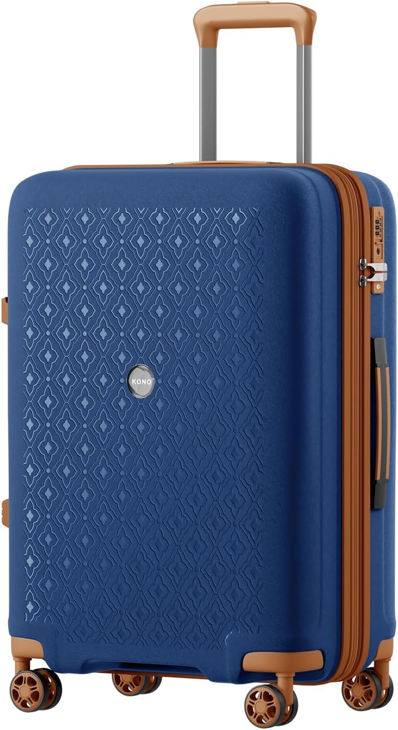 Kono Expandable 24 Inch Hard Shell Travel Luggage, Blue/Brow
