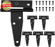 6 PCS 3 Inch Black T-Strap Shed Door Hinges for Wood, Barn Door Hinges Gate Hing