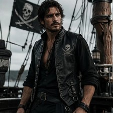Men s Pirate Leather Vest Gothic Skull Biker Waistcoat Medieval Renaissance