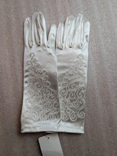 Satin White Gloves Embroidered Vine Detail Brand New