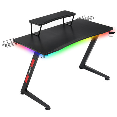 GTRACING Ergonomic LED Curved Gaming Desk with Z-Leg Design, Black