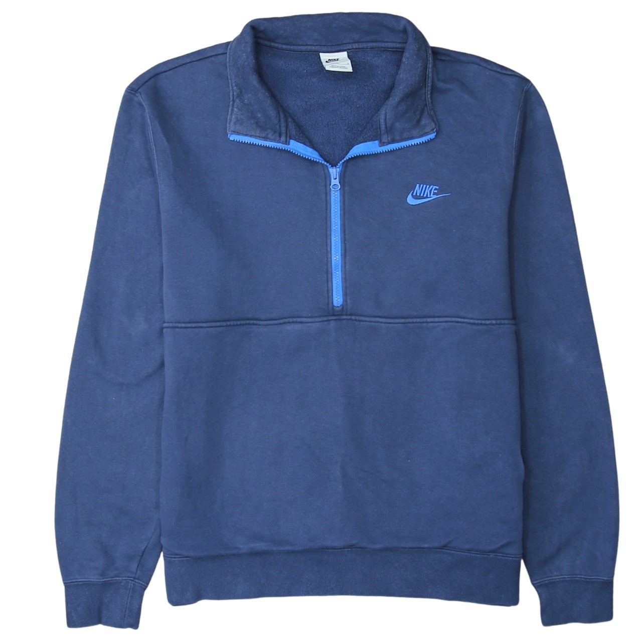 Nike Mens Quarter Zip Sweatshirt Navy Blue Fleece Pullover Swoosh Logo Top L