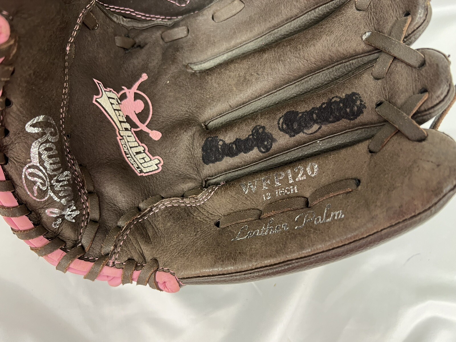 Rawlings Womens WFP120 LEATHER PALM 12” FAST PITCH Brown Pink Softball
