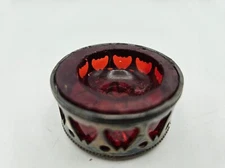Vintage Open Salt Cellar Cranberry + Silver Plate
