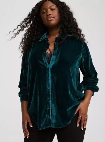 Torrid Lizzie Green Velvet Tunic Shirt Top Green Festive NWT New 5X