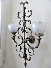 Applique Lampadario da Parete in Metallo e Vetro Smerigliato 2 Luci Vintage