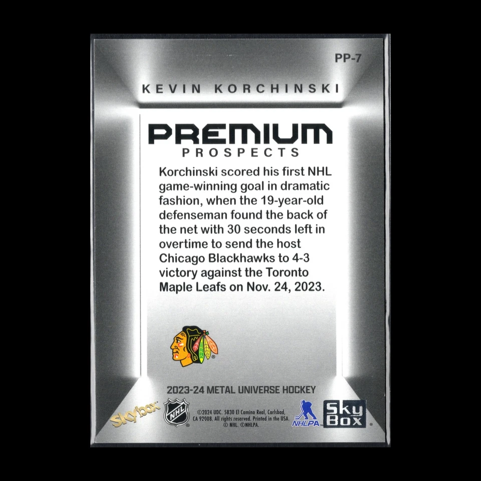 2023-24 SkyBox Metal Universe KEVIN KORCHINSKI #PP-7 Premium Prospects RC - Image 4 of 4