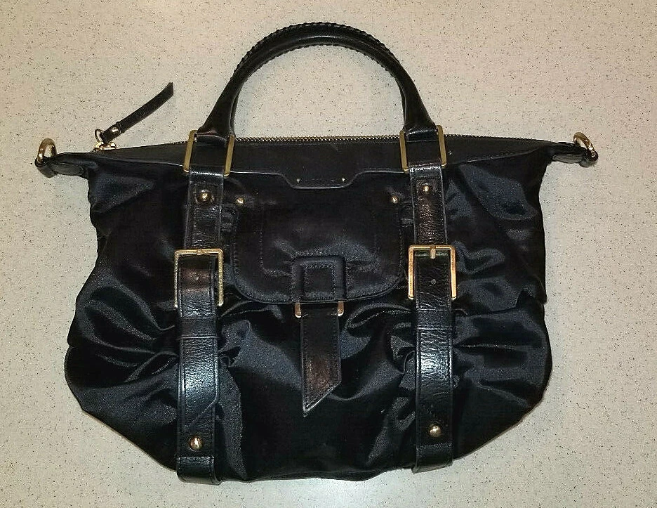 Botkier COOL Black Nylon Leather Satin Lined Satchel Hand Bag TRES CHIC