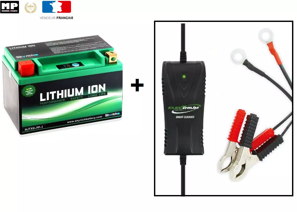 Pack batterie + chargeur lithium YTX9-BS 12V 8Ah Pour Scooter Moto Quad