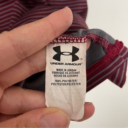 Under Armour Men's Size:Large Burgundy Red & Gray Striped Short Sleeve Shirt - Picture 4 of 6