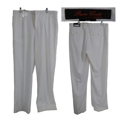 NEW Bruno Conte Unfinished Cream White Pleated Rayon Blend Dress Pants 38X33