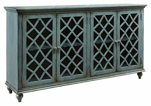 Blue Teal Mirimyn Accent Cabinet 4-Door Vintage Casual