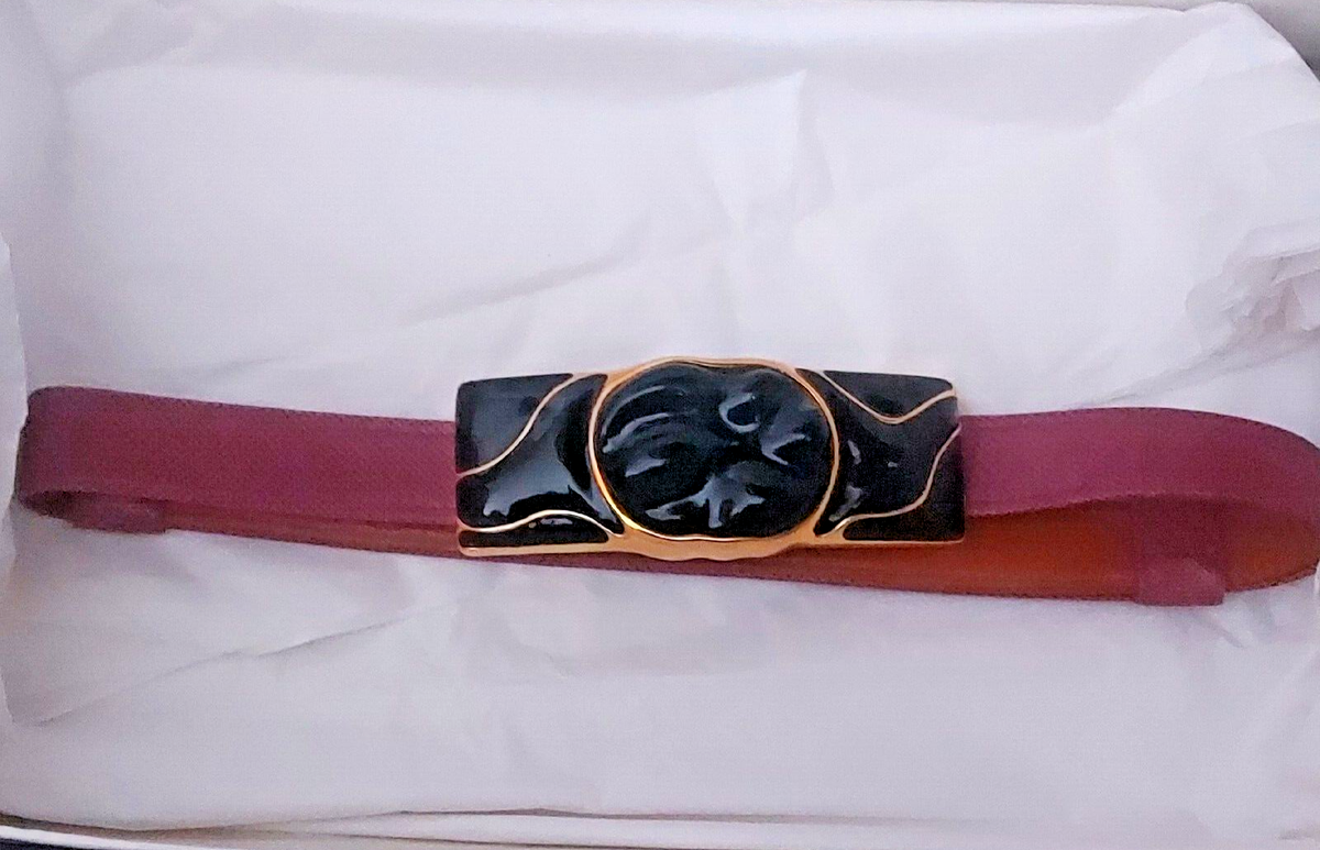 Alexis Kirk Vintage Women Black Crystal Buckle Genuine Reptile Adjustable Belt Vintage Alexis Kirk Gold & Silver Tone Statement Belt: Faux  main image 2
